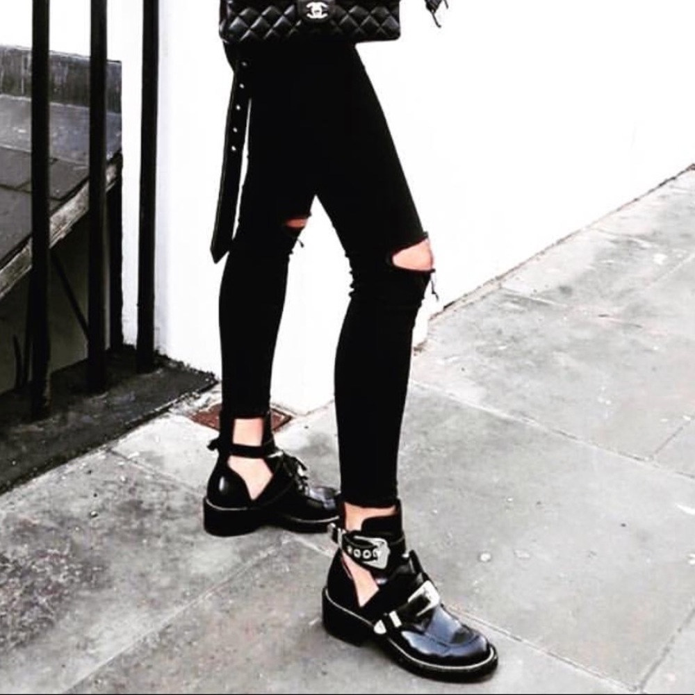 Gold buckle boots